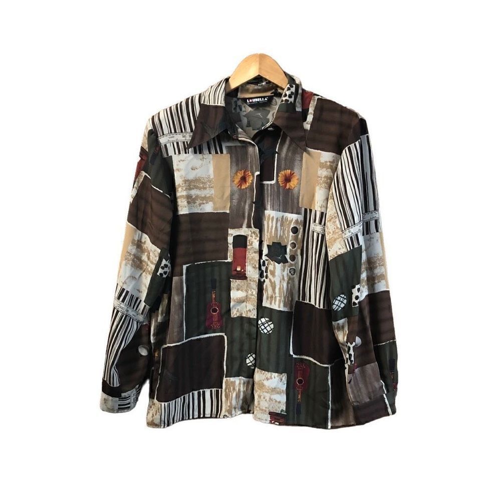 Loubella 80s Blouse Guitars Size 14